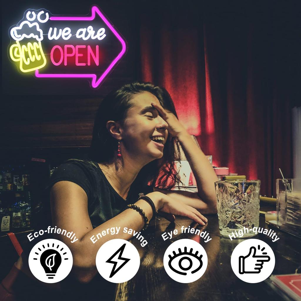 We Are Open Bar Neon Beer Open Wall Dimmable Bar Light Sign for Man Cave Pub Restaurant Tavern Hotel Business Shop Decor