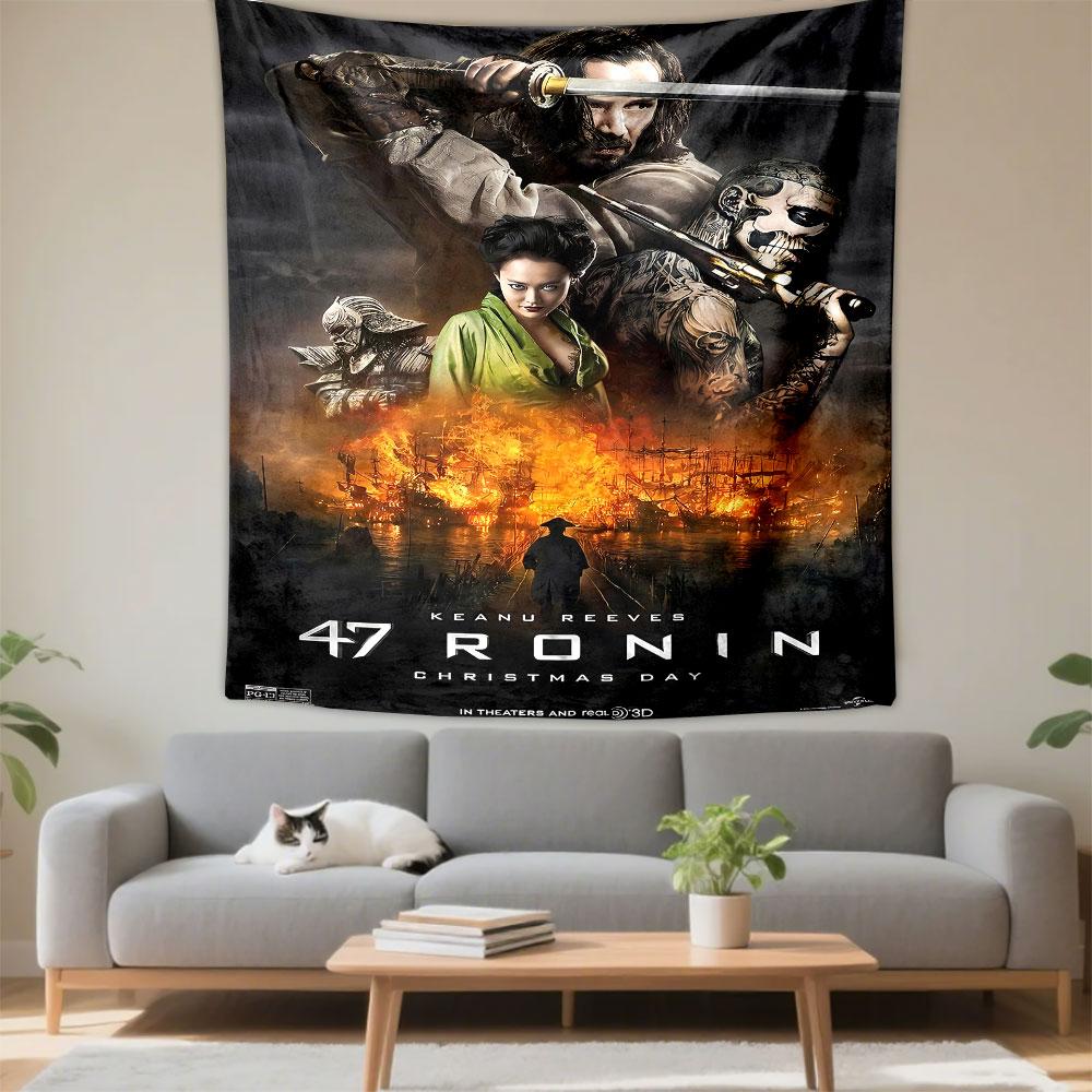 47 Ronin Tapestry Wall Hanging, Keanu Reeves Samurai Art, Epic Movie Wall Decor for Bedroom Man Cave