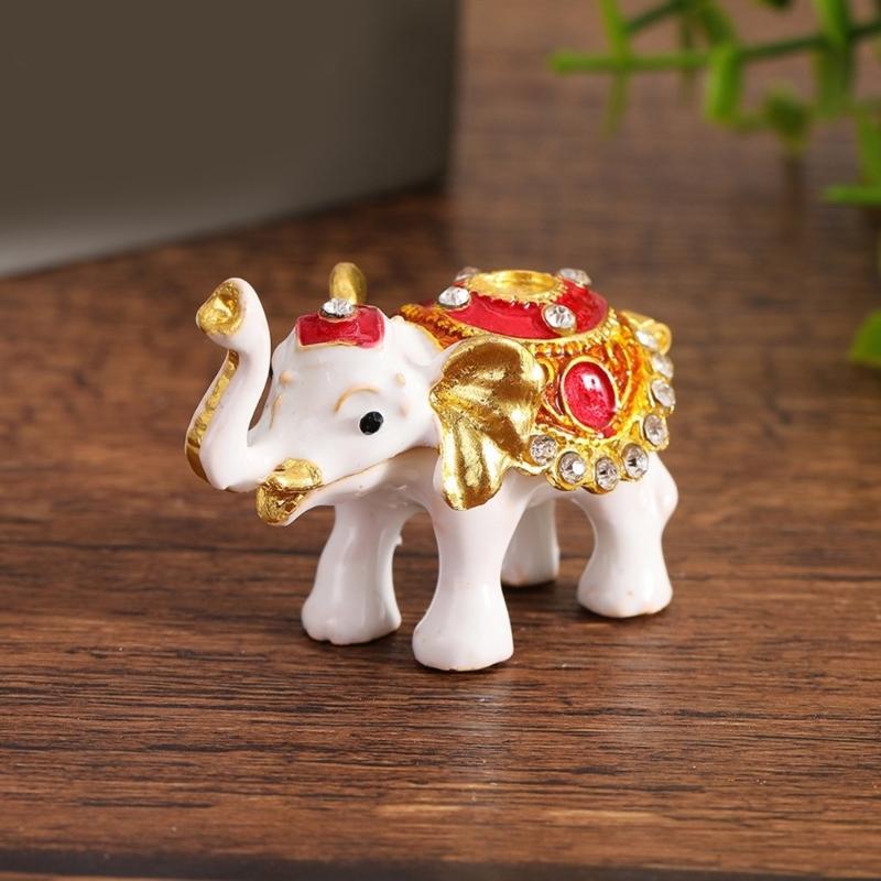 Elegant Thai Styles Metal Elephant Jewelry Box With Full Diamonds Decoration For Rings And Necklaces