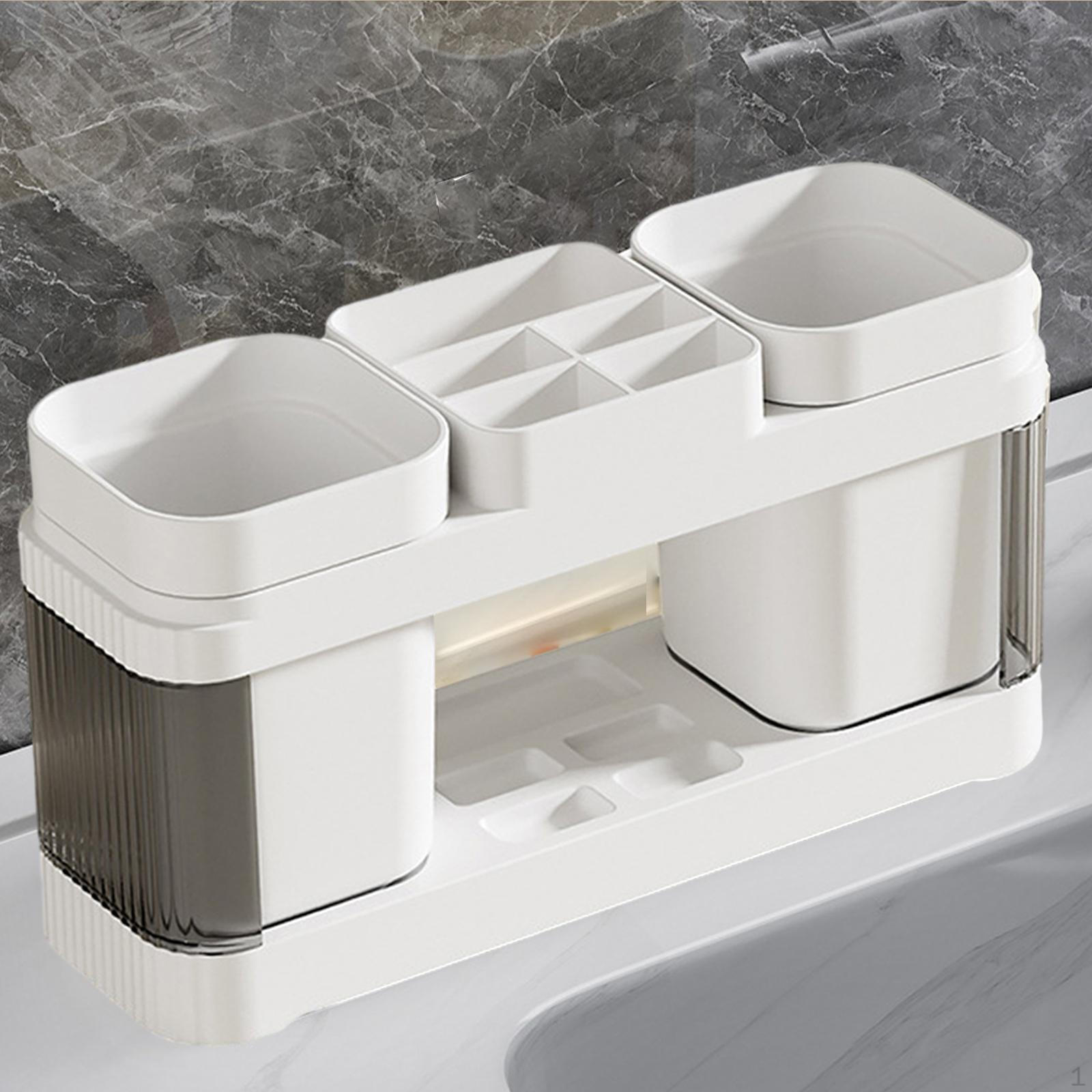 

Держатель чашки для зубной щетки Стеллаж для хранения зубной пасты Разделите детали Легко чистится Нескользящая стоячая полка белый