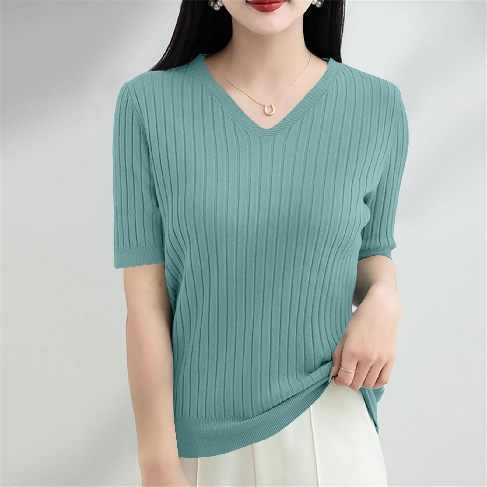 

Женская мода свободный трикотажный свитер нижняя часть рубашки V-образный вырез пуловер короткий рукав однотонный топ XXL