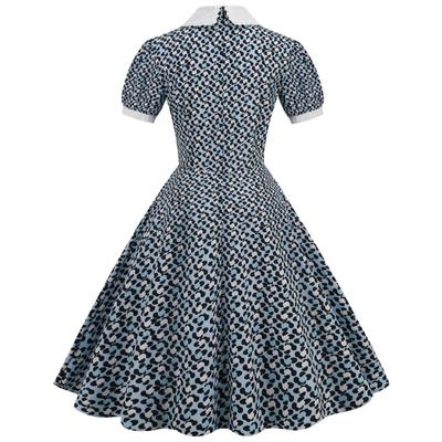 Source Summer Bundle Neck Doll Collar Splicing Printing Retro Medium and Long Dress