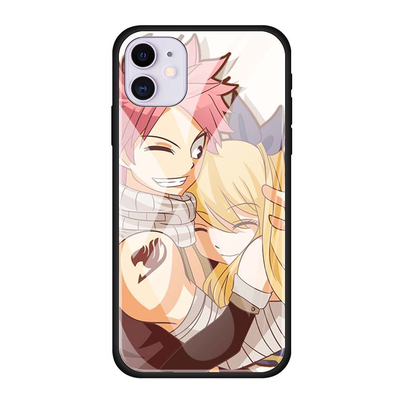 Hülle aus gehärtetem Glas für iPhone 12 Mini 11 12 Pro Max 7 8 XR SE X XS MAX 6 6s 7 8 Plus 11 Pro Fairy Tail Erza Natsu Handyhülle
