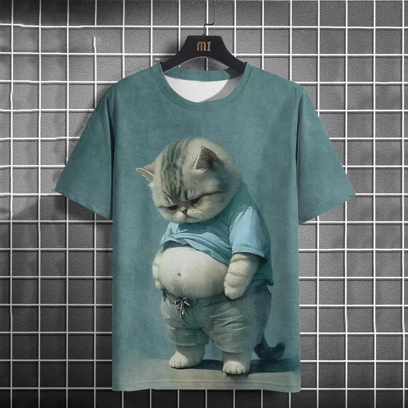 Cat Print T-shirts for Men Casual Short Sleeved Tee Oversized Mens Clothing Men's Funny T-shirt Animal Print Graphic T Shirts