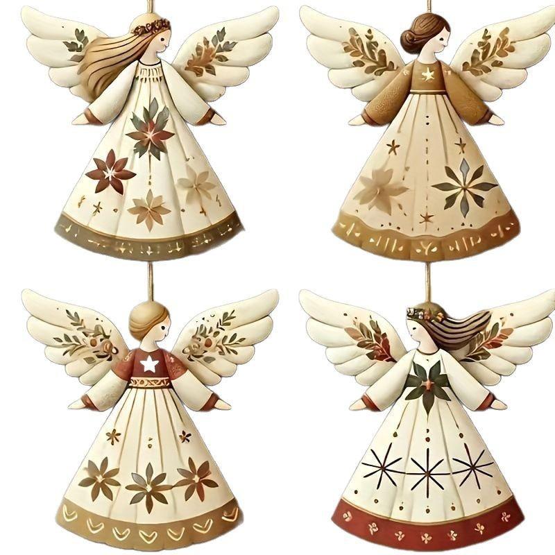 4 vnt./rinkinys Vintažinis angelas pakabinamas dekoras Fantazijos medinis Kalėdų eglutės pakabinamas ornamentas 2025 Navidad dekoras namams 2026 Naujųjų metų dovana