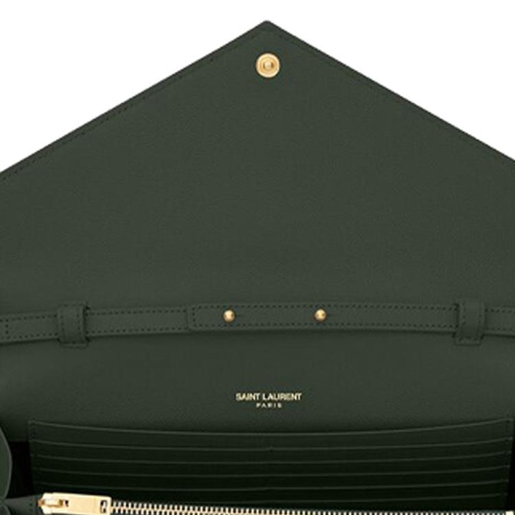 Saint Laurent Ysl Monogram Gold Logo Steppung Druckknopfverschluss Leder Ketten Geldbörse Umhängetasche Crossbody Tasche Damen Taschen Dunkelgrün 377828BOW013051
