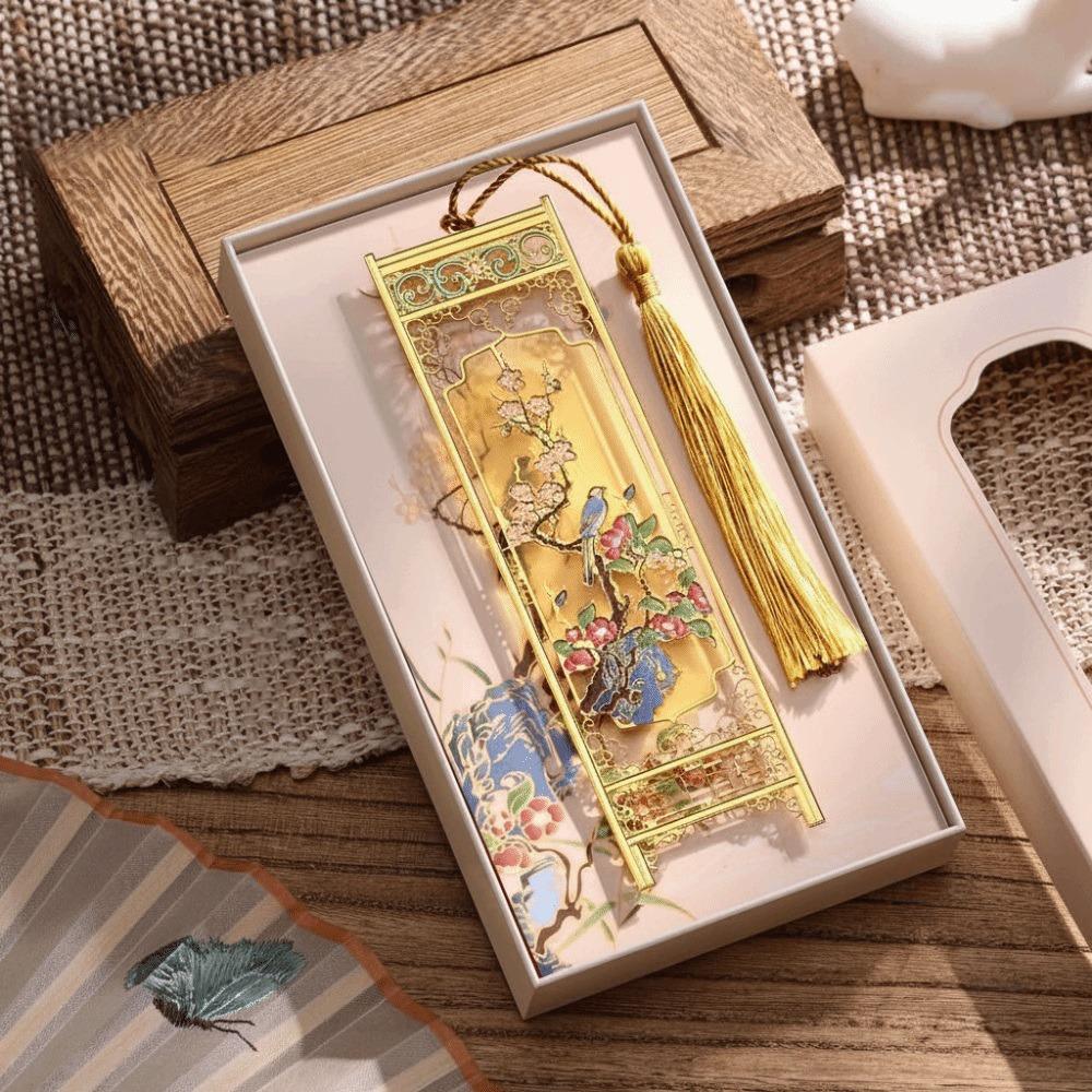 Creative Metal Metal Bookmarks Painted Tassel Hollow Bookmarks Chinese style Pendant Reading Tool Student Gift