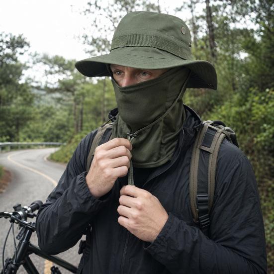 Camouflage Sonnenhut mit Sturmhaube Gesichtsmaske, UV-Schutz Herren Hut mit breiter Krempe, Atmungsaktiver Fischerhut für Outdoor Angeln Wandern Radfahren