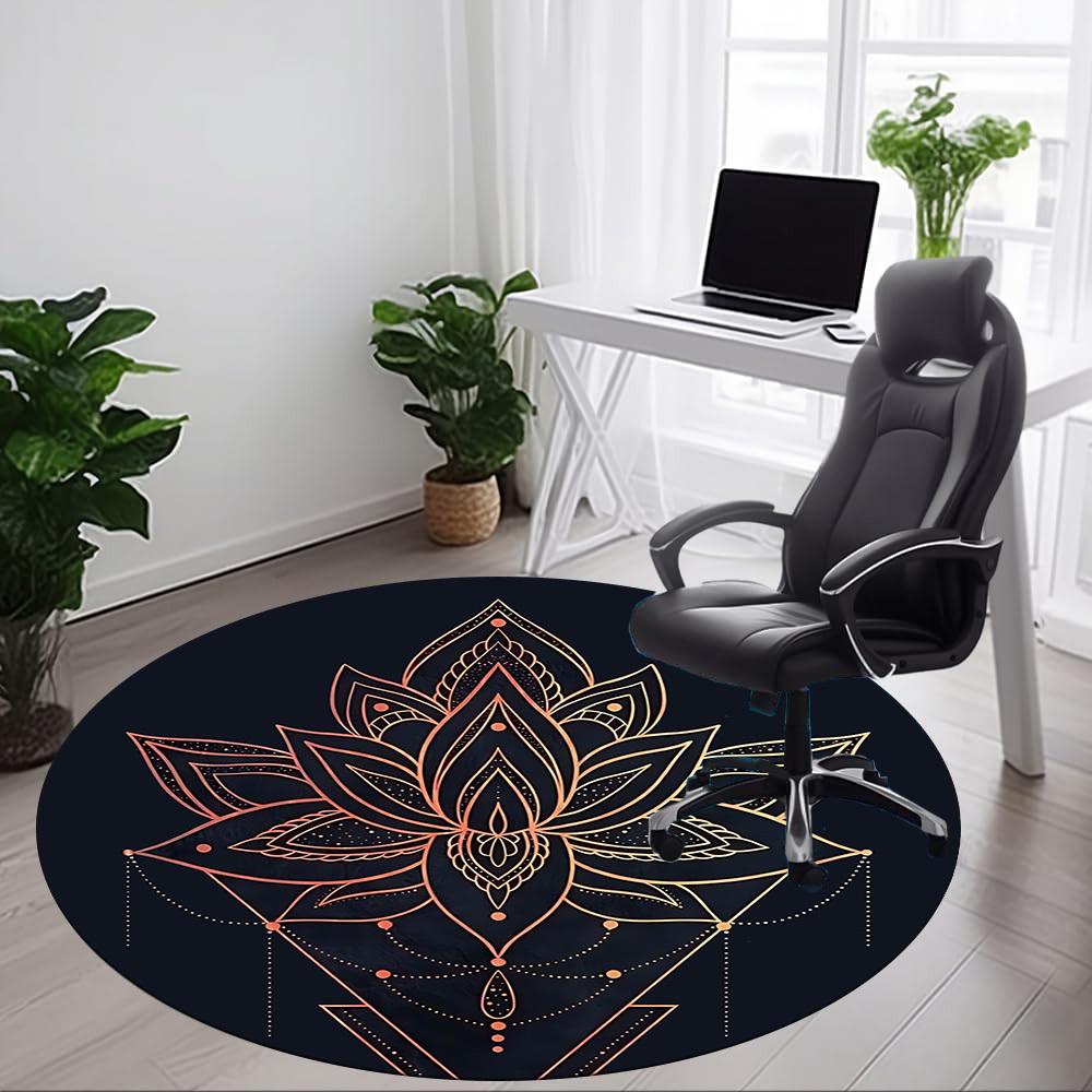1pc Lotus Mandala Office Round Area Rug, Indoor Mat Suitable For Office, Under Office Chairs Bedroom Living Room Home Decor, Room Deco