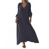 Women's Loose V-neck Solid Color Long Sleeve Dress