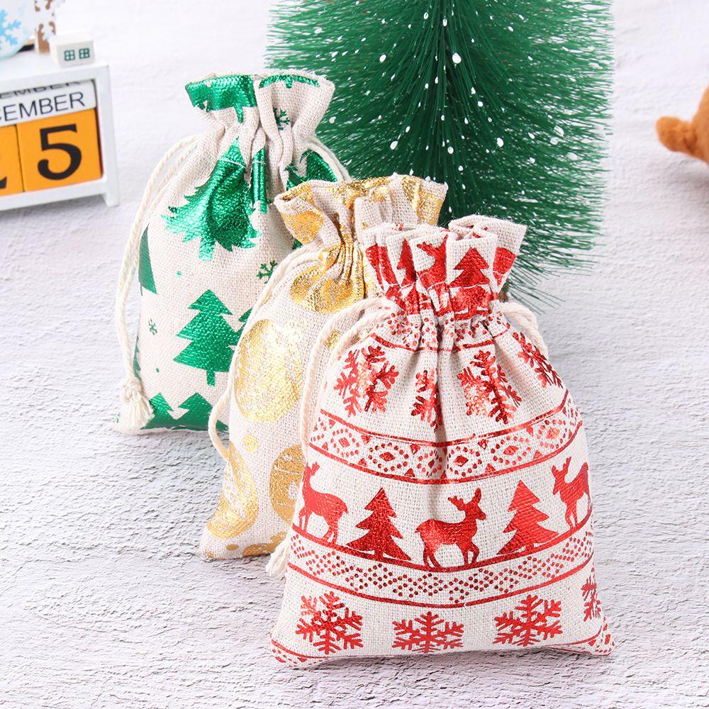 Plain Elk Snowman Wedding Favor Drawstring Pouch Merry Christmas Candy Organizer Jute Gift Bags