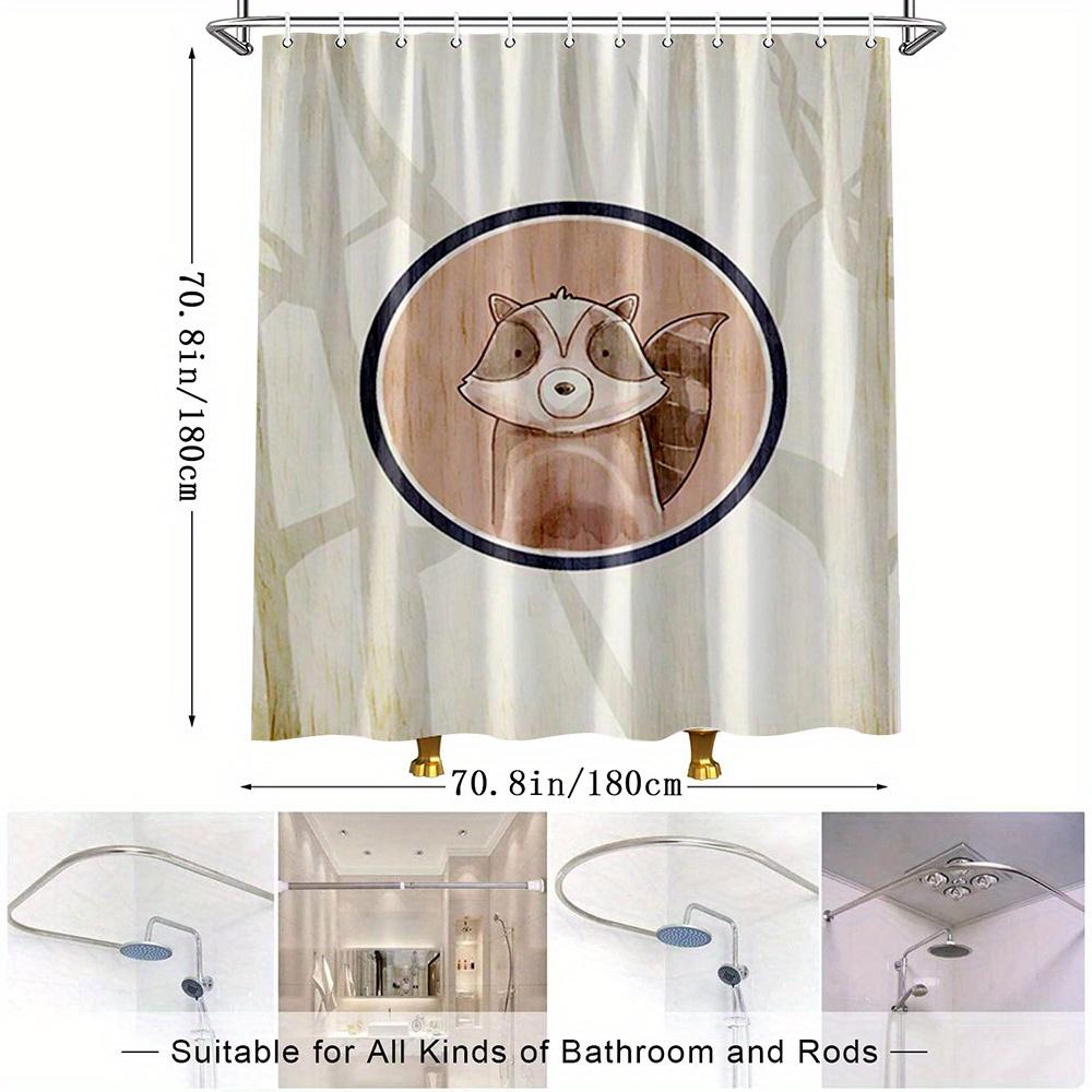 Whimsical Raccoon Shower Curtain - Cartoon-Style Design, Forest Beige Background, Black & White Mask