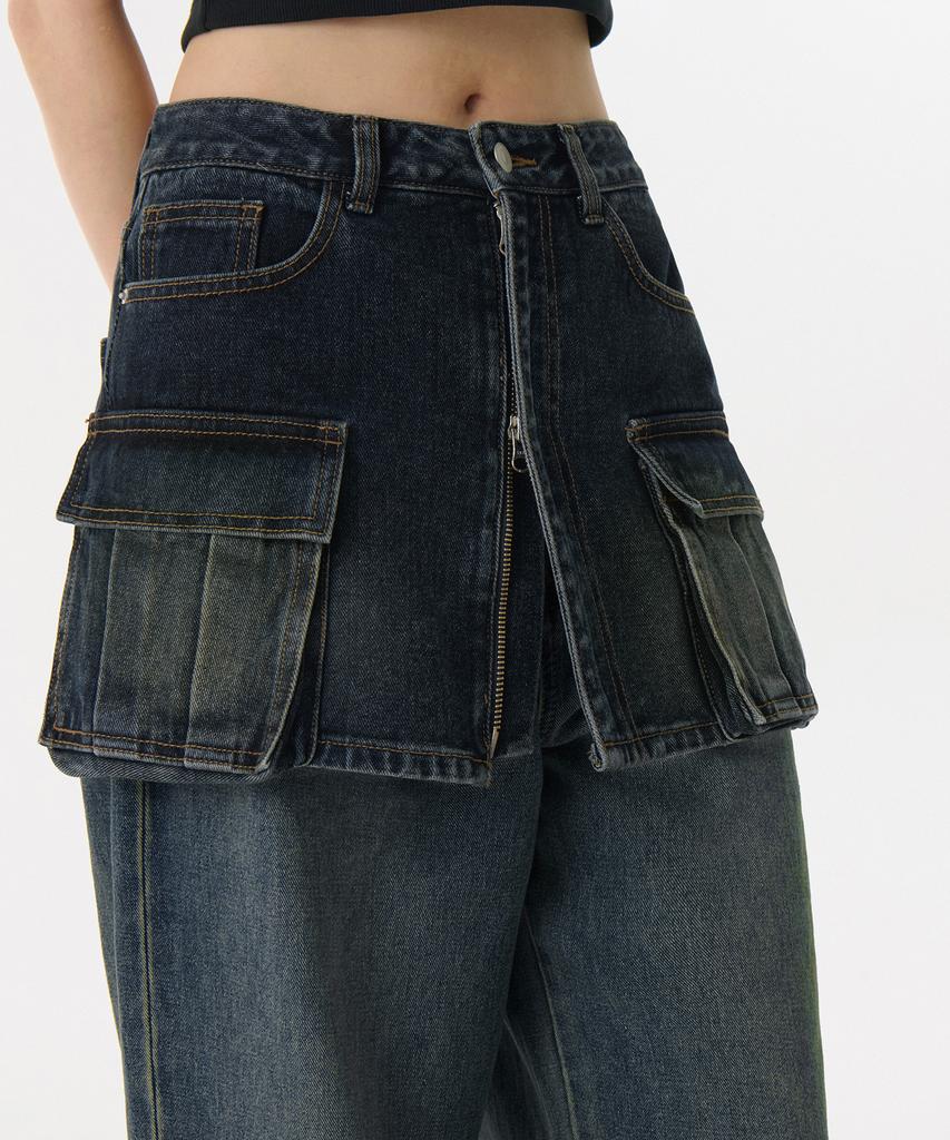 MUSINSA STANDARD WOMAN Women'S Front Open Denim Cargo Mini Skirt [Yellow Deep Indigo]