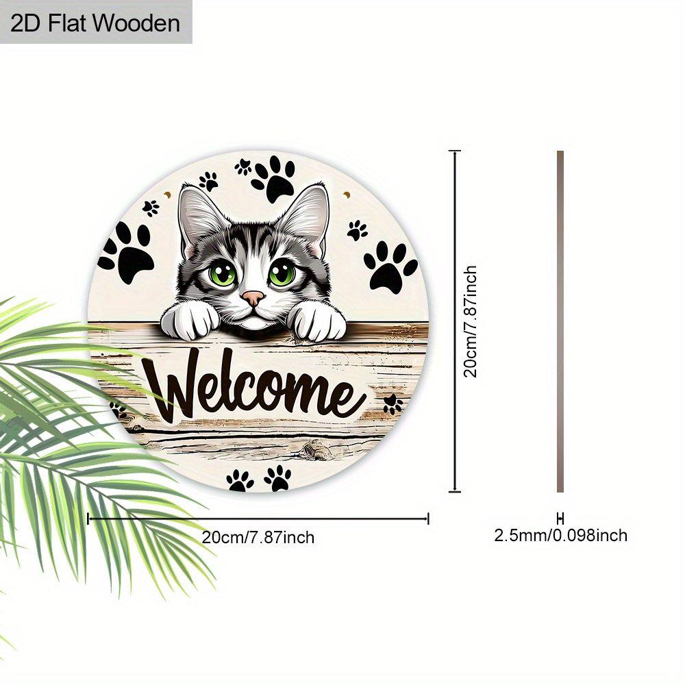 Garden Decoration, Wooden Hanging Decorative Signs, "WELCOME" Logo, Cute Kitten Pattern, 2D Graphic Products, Housewarming Gifts for Friends