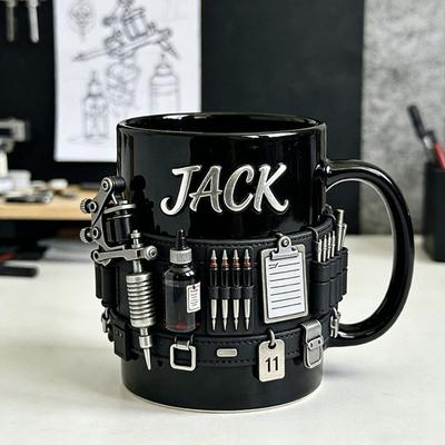 Personlig Tatovørkopp 3D Verktøybelte Kaffekopp med Tatoveringsmaskindetaljer Industriell Steampunk-stil Drikkekopp Gave til Kunstnere