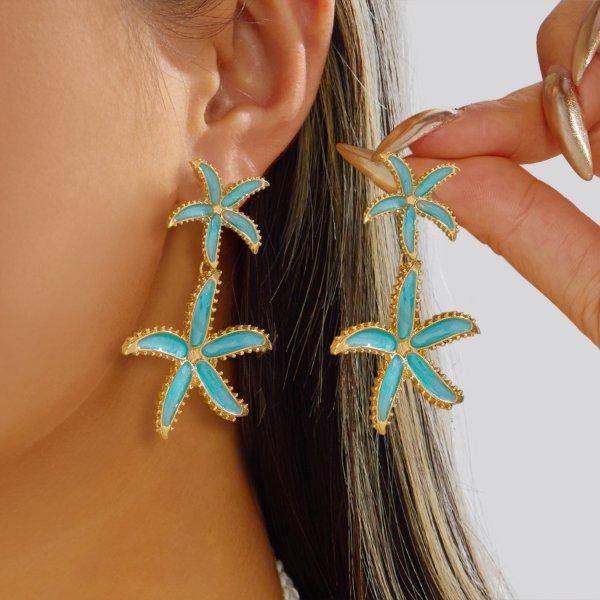 

Double Starfish Stud Earrings Ocean Theme Summer Beach Vacation Ear Jewelry Minimalist Accessories for Women Girls