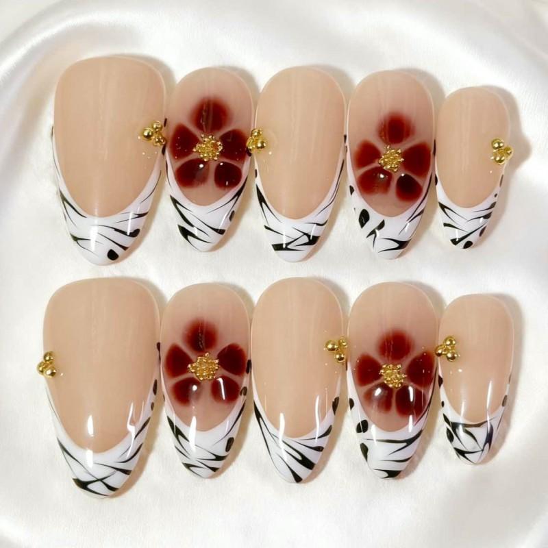Reusable Press-On Nails Brown Butterfly Cat Eye Glitter Luxury False Women Short Almond Shape AW1323