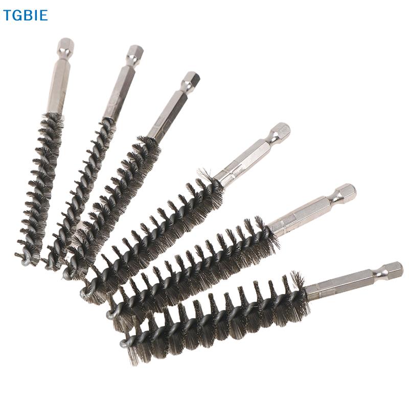 1/6PCS Drill Bore Cleaning Brush 1/4 " Hexagonal Handle Stainless Steel Wire Brush For Anti-rust Cleaning Of Pipe Ports 8-19mm