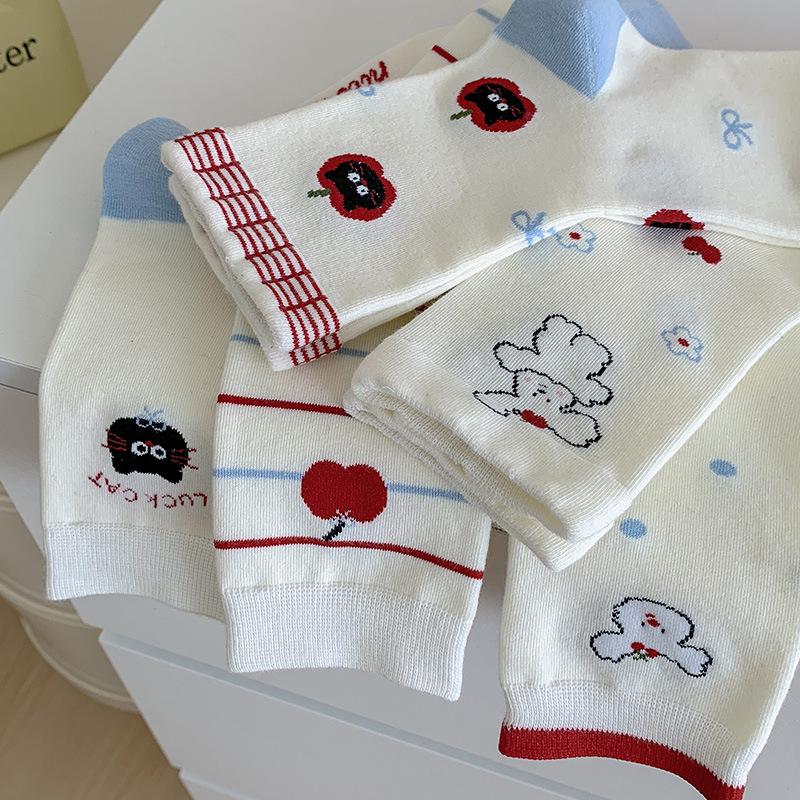 Women's Summer Thin Cartoon Personality Striped Polka Dot Collision Color Sweat Absorbing Breathable Socks