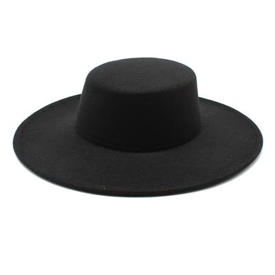 Hauts-de-forme épais pour hommes et femmes avec bord de 10 cm, chapeau haut plat en feutre de laine, chapeau en feutre à grand bord