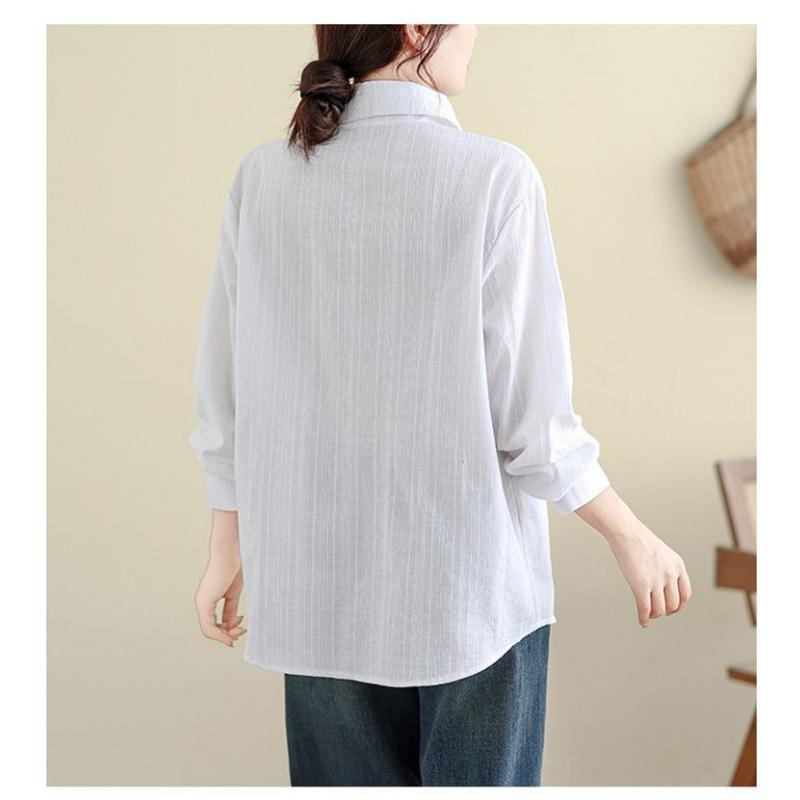 Solid Color Long-sleeved Shirt Spring and Autumn Versatile Casual Loose Simple Jacquard Striped Top