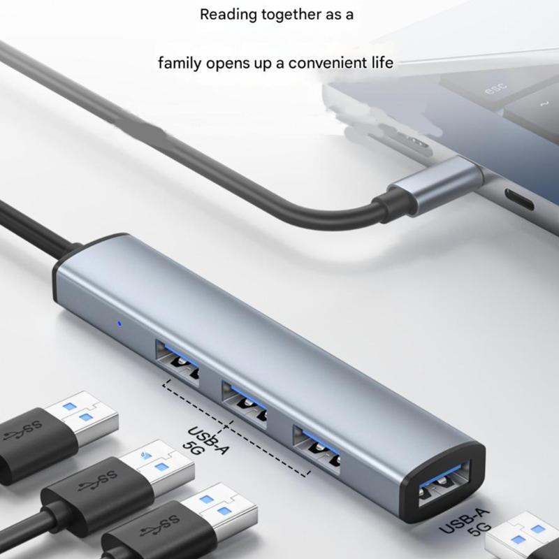 USB3.0 Type C Expansion Dock 4Port Super Speed 5Gbps for PC Mouse Keyboards Plug and Play Portable Design