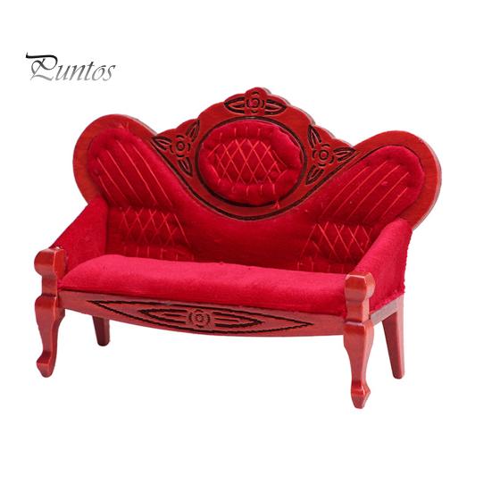 

Мини-диван Модель 1:12 Высокая имитация изысканных деталей, реалистичный маленький размер, винтажный диван, стулья, покрытые тканью, товары для дома темно-красного