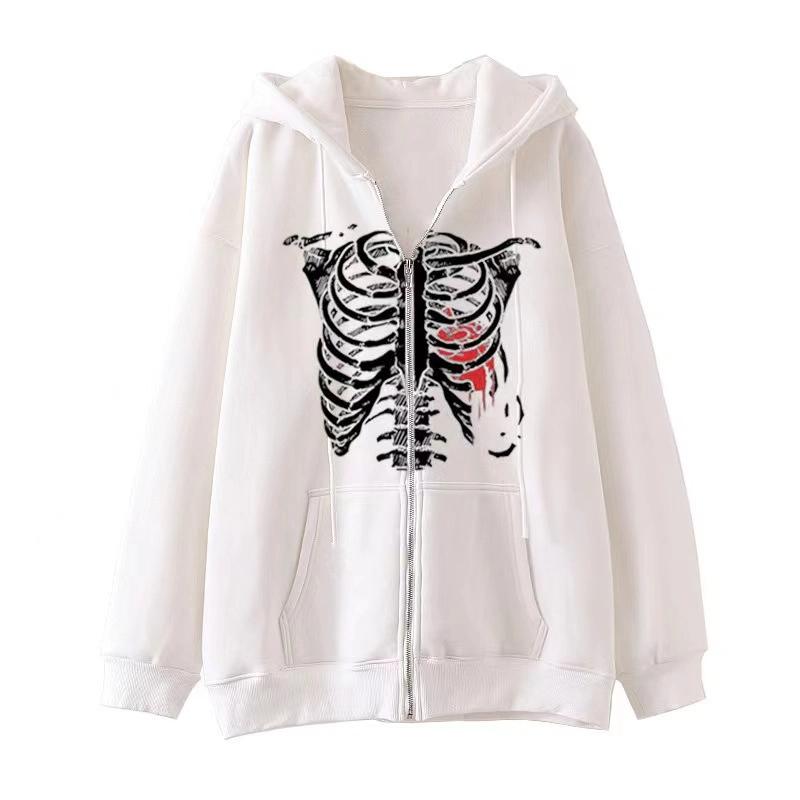 New European and American Dark Butterfly Skull Print Zipper Hoodie Fall and Winter Casual Fashion Sweatshirt
