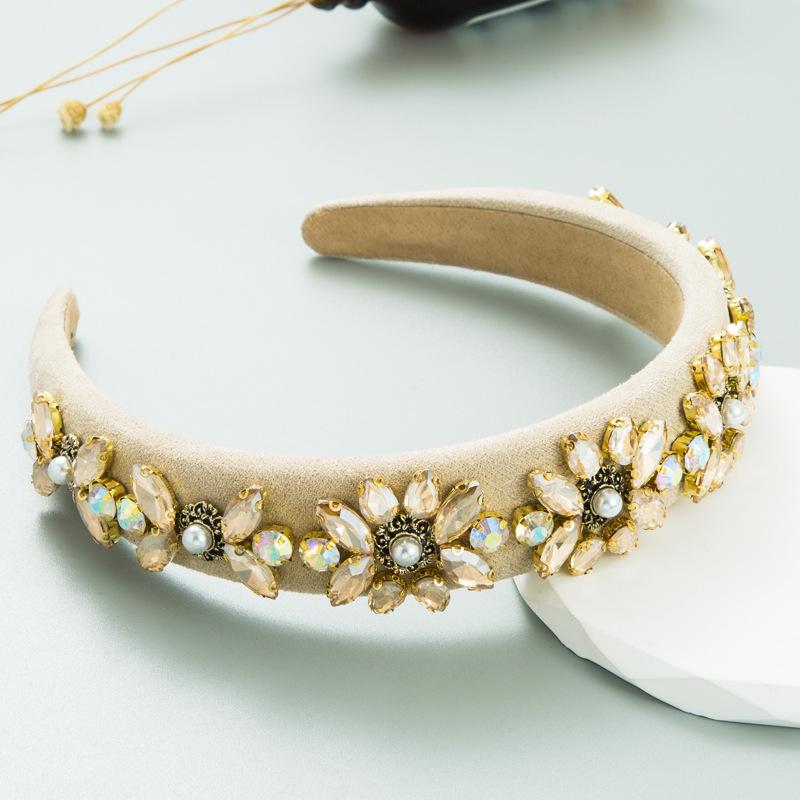 

Женский головной убор в стиле барокко с кристаллами и цветком с широкими полями, высококачественная повязка для волос OneSize кофейный