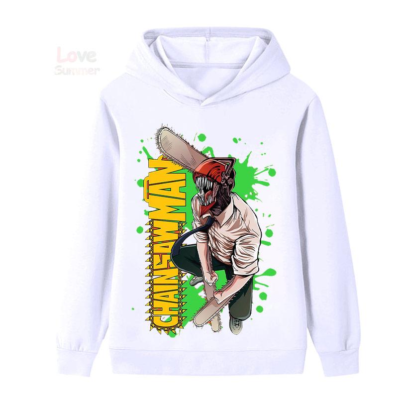 Japanese Anime Chainsaw Man Children Boys Girls Retro Hoodie Cartoon Denji Pochita Funny Graphic Jacket Kids Manga Coat