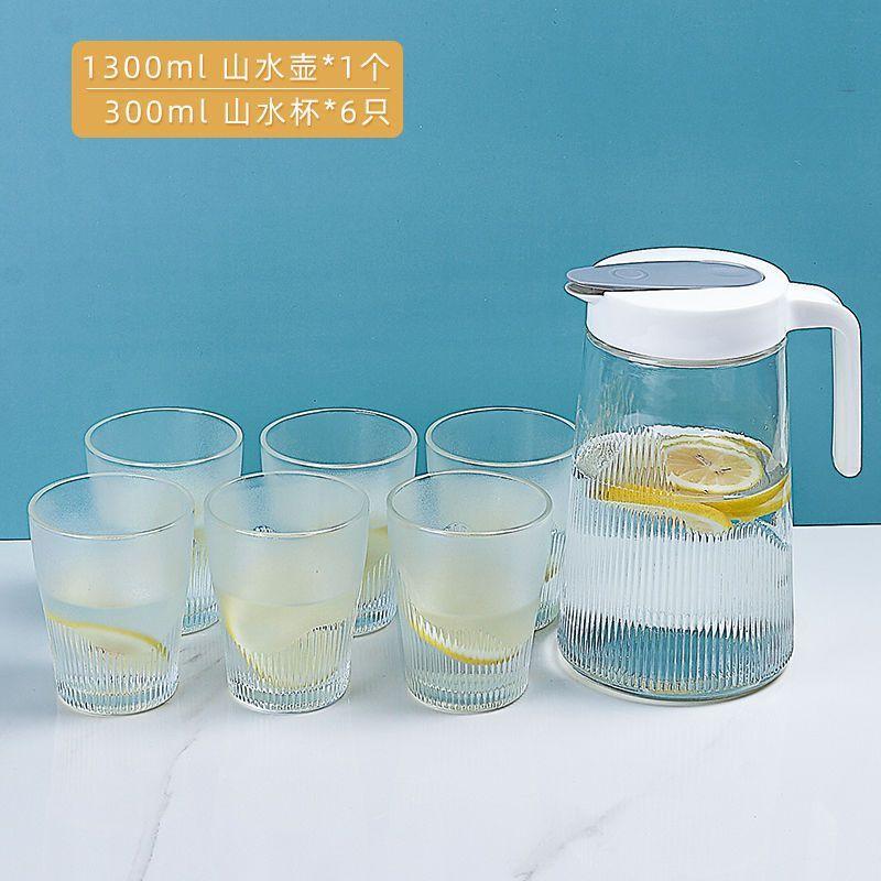 Large Capacity Glass Water Pitcher for Home Cold Juice Tea Infuser Set with Cups