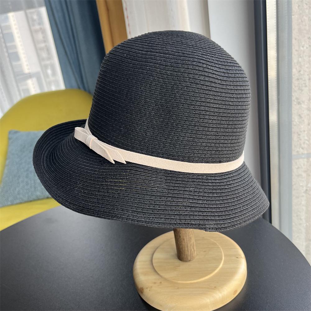 

Соломенная шляпа с загнутыми полями, женская новая шляпа-ермолка, складная летняя шляпа от солнца, солнцезащитная шляпа от солнца Adult average size чёрный