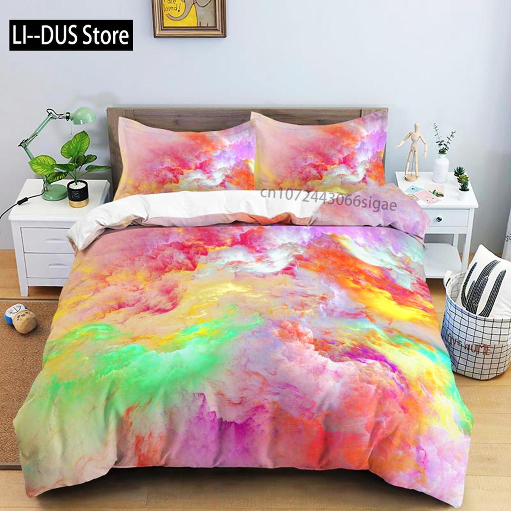 Comforter Colorful Cloud Polyester Orange Yellow Purple Cloud Sky For Teens Girls Abstract Theme Soft Bedding Set