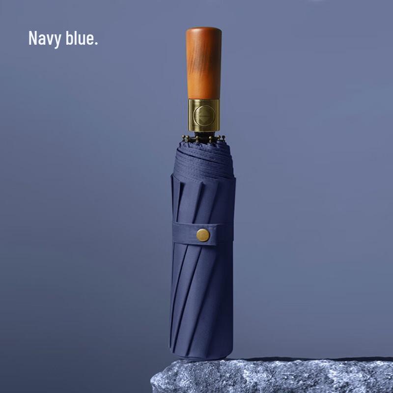 Retro Automatic Folding Umbrella with Solid Wood Handle