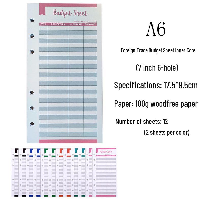 A5A6 Budget Planner with Loose-leaf Inner Pages, Zipper Pouch, Divider, 7-inch 6-hole Refills, and English Labels.