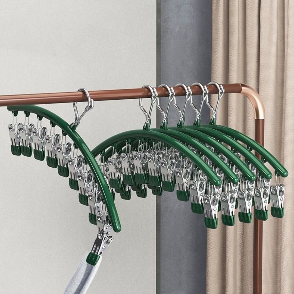 Stainless Steel 10 Clips Sock Drying Rack Waterproof Non-slip Windproof Sock Clips Space Saving Legging Organizer Balcony