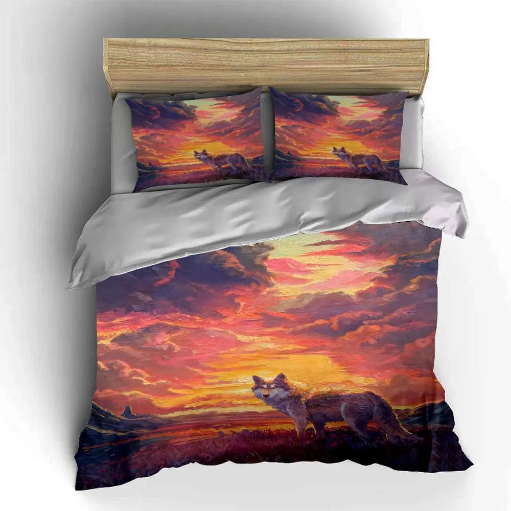 "Sunset Wolf Landscape Decor Set" Soft Comfortable Duvet Cover Bedding Set Included 1*Duvet Cover & 2*Pillowcases Gift