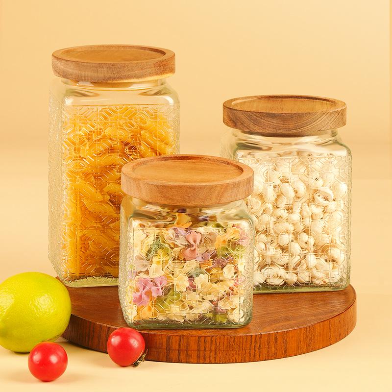 Retro geprägtes Glas Vorratsglas für Getreide, Lebensmittel und Tee - Versiegelter Küchenbehälter
