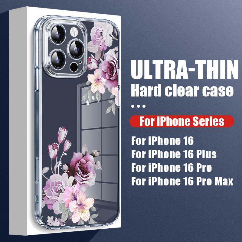 

Цветной цветочный принт Прозрачный ударопрочный чехол для телефона iPhone 16 Pro Max 15 Pro 14 13 12 11 Жесткий ПК Защита линз Тонкий прозрачный бампер Чехол iPhone 11