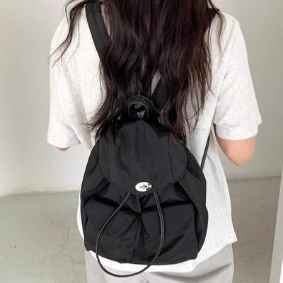Autumn and Winter New Simple Casual Backpack Niche Design Student Nylon Schoolbag Large Capacity Drawstring Backpack