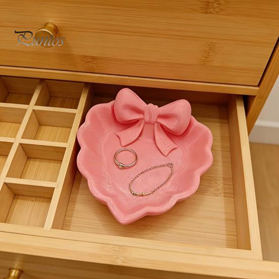 Small Item Storage Tray 3D Printed Bow Jewelry Tray, Heart Shape Ring Dish, Entryway Table Trays, Delicate Decorative Trinket Organizer for