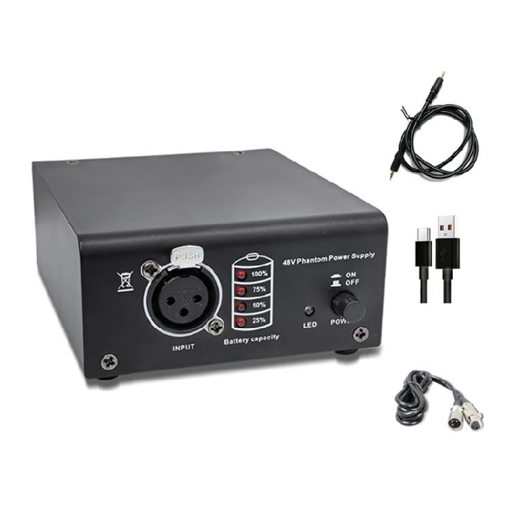 

Metal 48V Condenser Microphones Power Adapter With Rechargeable Battery And Double Link Cable For Mic Systems 1