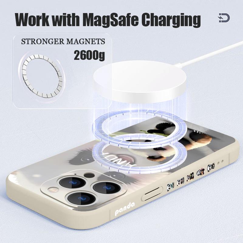For iPhone 17 Pro Max Case Lovely Baby Panda Pattern Magnetic For Magsafe Silicone Cover For iPhone 16 Pro Max Funda iPhone 15 14 13 12 11 16E Air