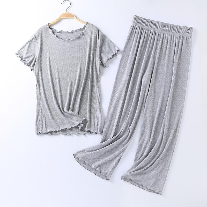 Japanese Summer Ladies Cotton Modal Short-sleeved Nine-point Pants Suit Home Service Suit Women's Large Size Home