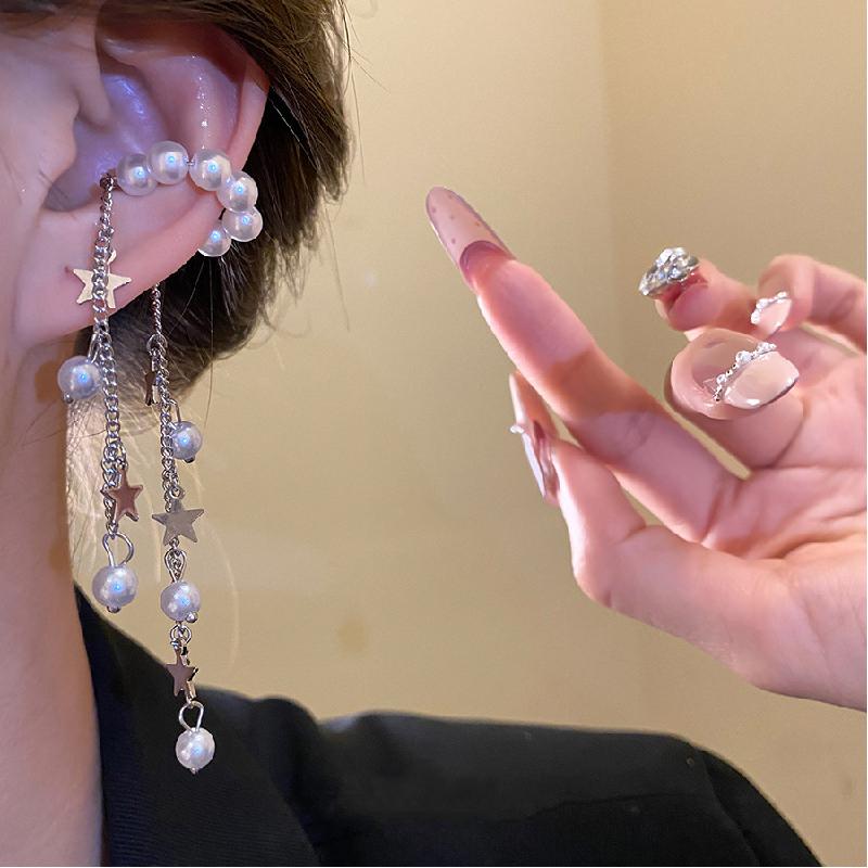 Minimalistische unregelmäßige Perlen-Ohrclips für Damen, mit Perlen-Quaste, lange Hänger, ohne Ohrloch, elegante tägliche Schmuckstücke, Geschenke