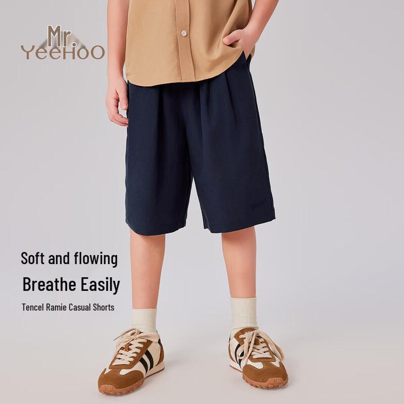 YEEHOO Boys  Dark Blue Tencel Blend Casual Shorts 175