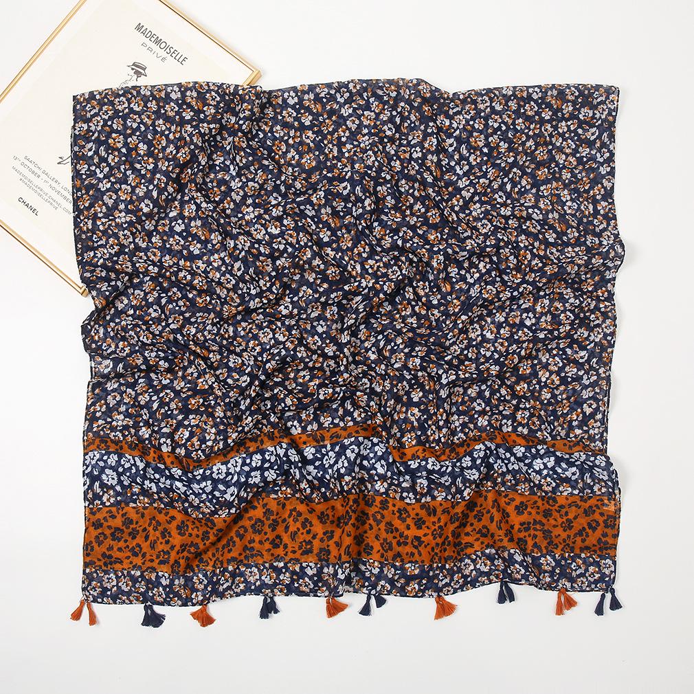 Retro Mori Girl Japanischer Literarischer Baumwolle Leinen Quasten Schal - Vielseitiger Sonnenschutzschal mit Druck Patchwork