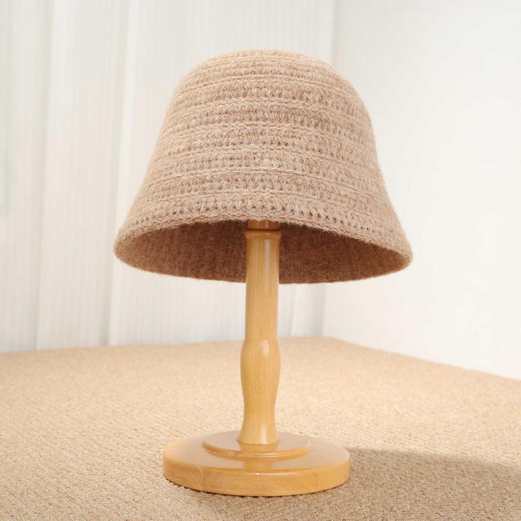 Soft Waxy Hollow Knitted Bucket Hat Women's Autumn and Winter Simple Wool Blended Bucket Hat Versatile and Small Face