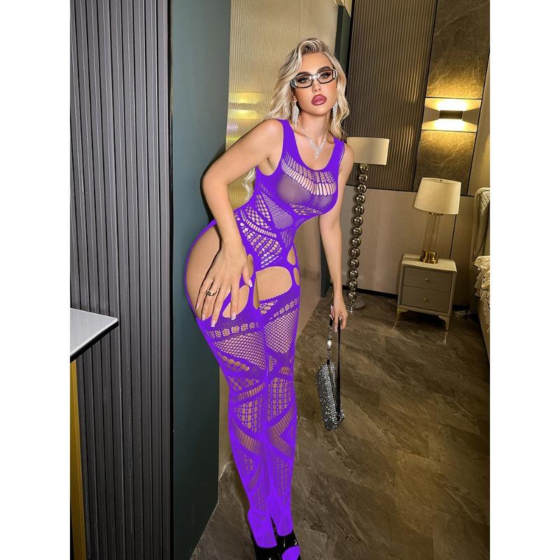 Sex underwear Sexy open crotch suspenders Neck see-through socks One-piece stockings Women's hollow one-piece tight net