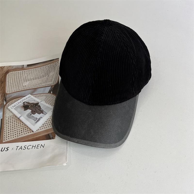 New autumn and winter warm corduroy baseball cap men's and women's retro fashion solid color leather brim soft top cap